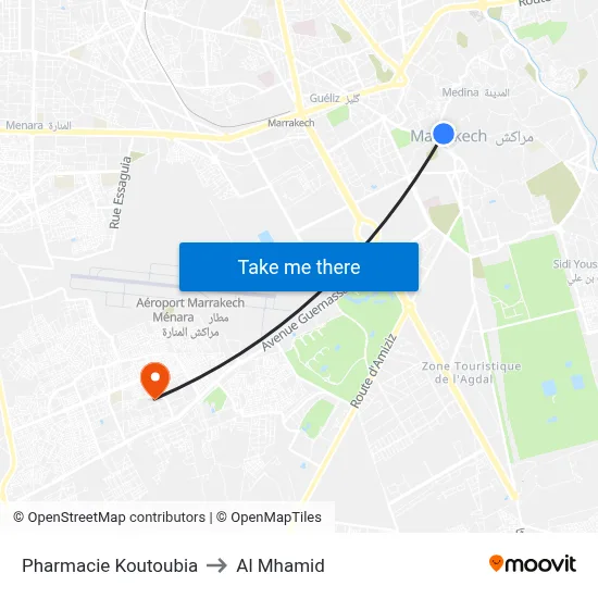 Pharmacie Koutoubia to Al Mhamid map