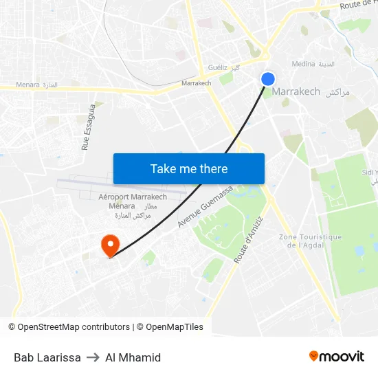 Bab Laarissa to Al Mhamid map
