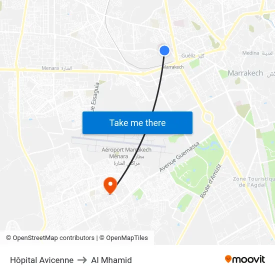 Hôpital Avicenne to Al Mhamid map