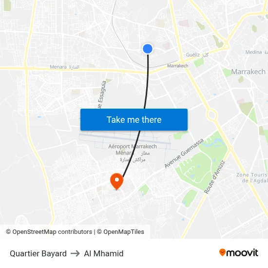 Quartier Bayard to Al Mhamid map