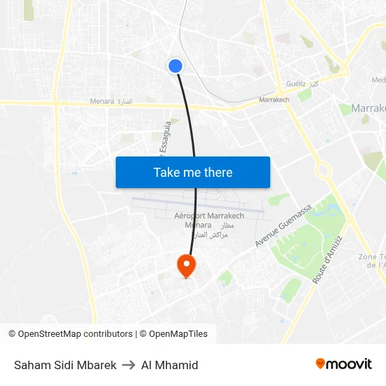 Saham Sidi Mbarek to Al Mhamid map