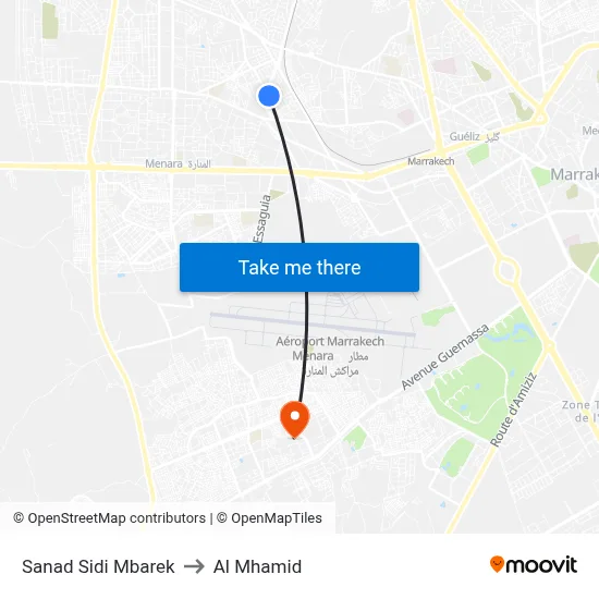 Sanad Sidi Mbarek to Al Mhamid map