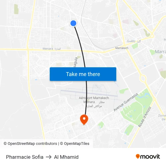 Pharmacie Sofia to Al Mhamid map