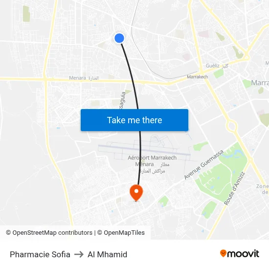 Pharmacie Sofia to Al Mhamid map
