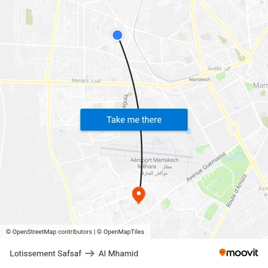 Lotissement Safsaf to Al Mhamid map