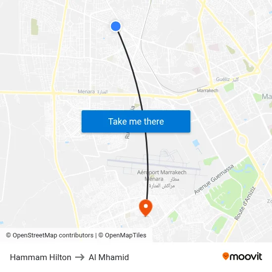 Hammam Hilton to Al Mhamid map