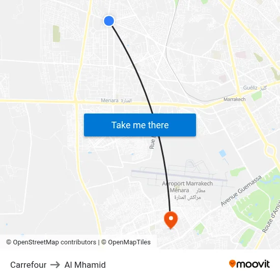 Carrefour to Al Mhamid map