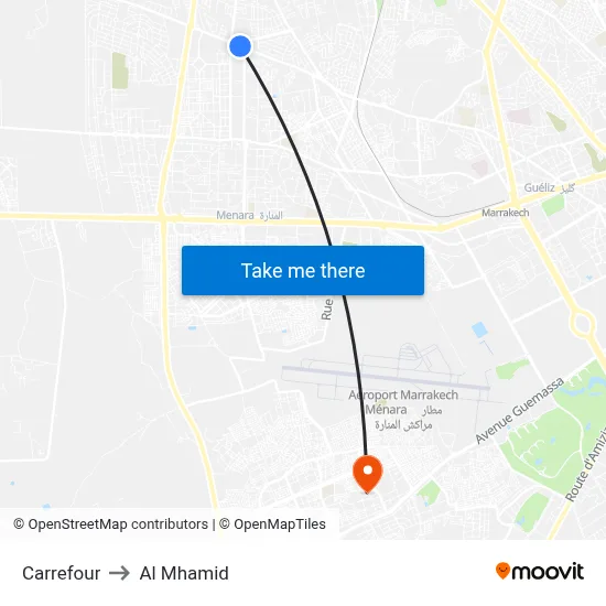 Carrefour to Al Mhamid map