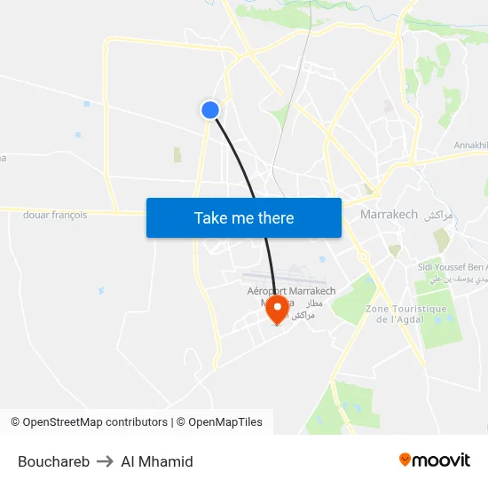 Bouchareb to Al Mhamid map