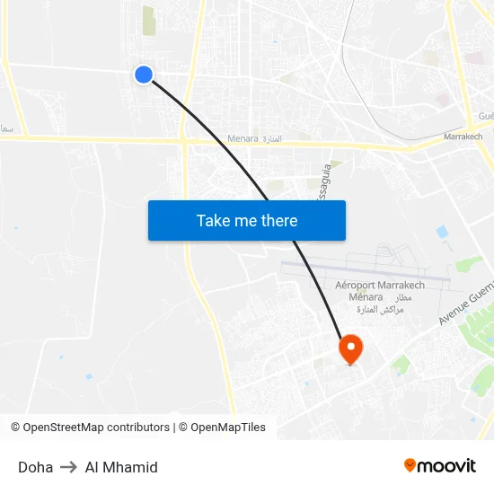 Doha to Al Mhamid map