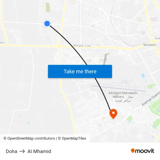 Doha to Al Mhamid map