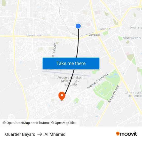 Quartier Bayard to Al Mhamid map