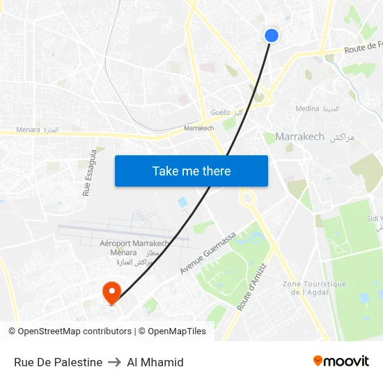 Rue De Palestine to Al Mhamid map