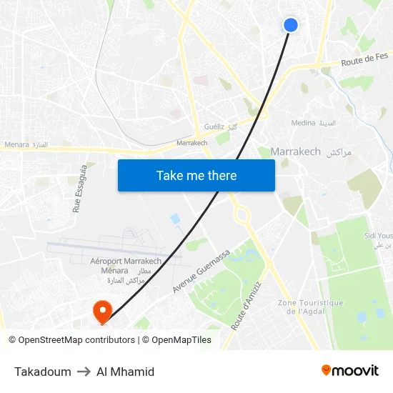Takadoum to Al Mhamid map