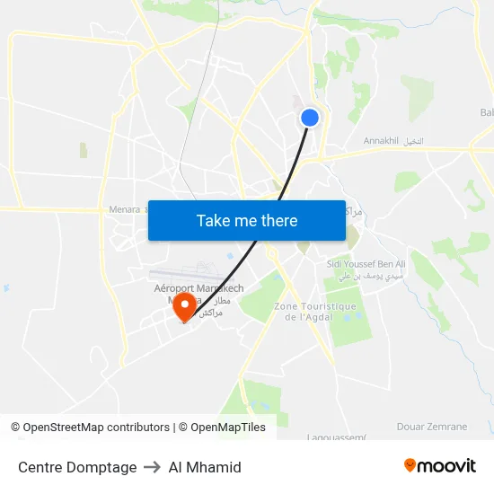 Centre Domptage to Al Mhamid map