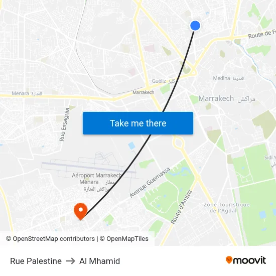 Rue Palestine to Al Mhamid map