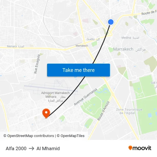 Alfa 2000 to Al Mhamid map