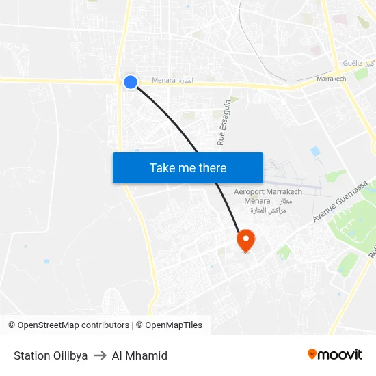 Station Oilibya to Al Mhamid map