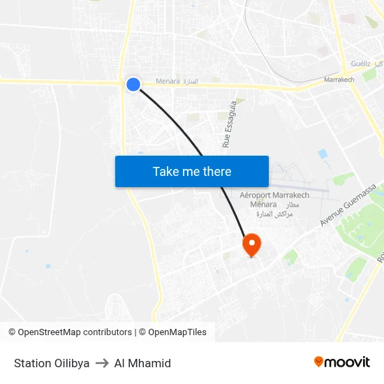Station Oilibya to Al Mhamid map
