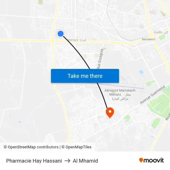 Pharmacie Hay Hassani to Al Mhamid map