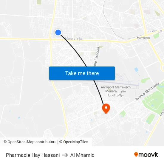 Pharmacie Hay Hassani to Al Mhamid map