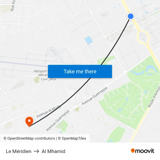 Le Méridien to Al Mhamid map