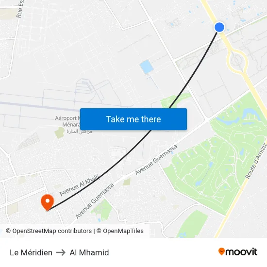 Le Méridien to Al Mhamid map