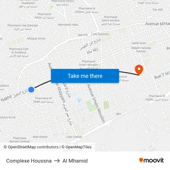 Complexe Houssna to Al Mhamid map