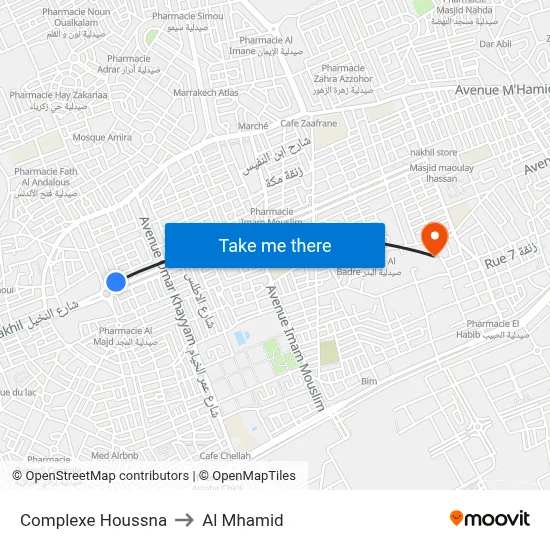 Complexe Houssna to Al Mhamid map