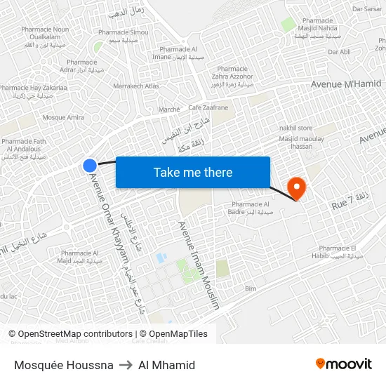 Houssna Mosque to Al Mhamid map