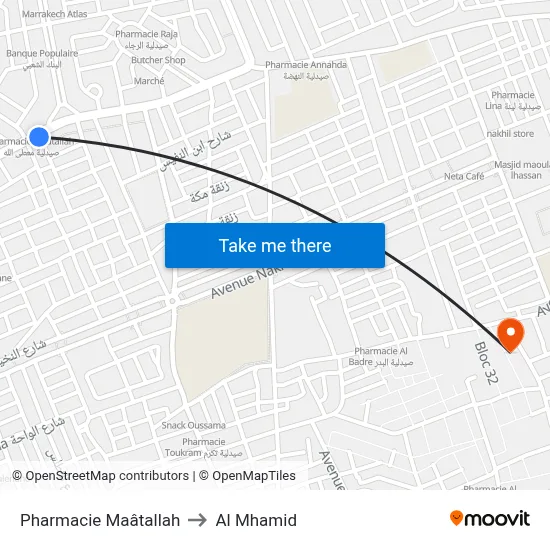 Pharmacie Maâtallah to Al Mhamid map