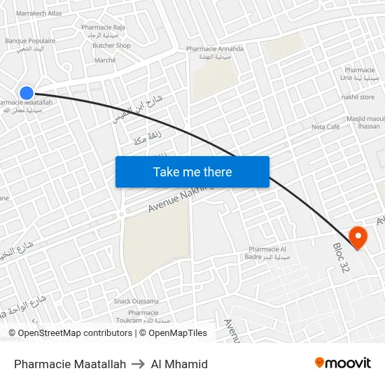 Pharmacie Maatallah to Al Mhamid map