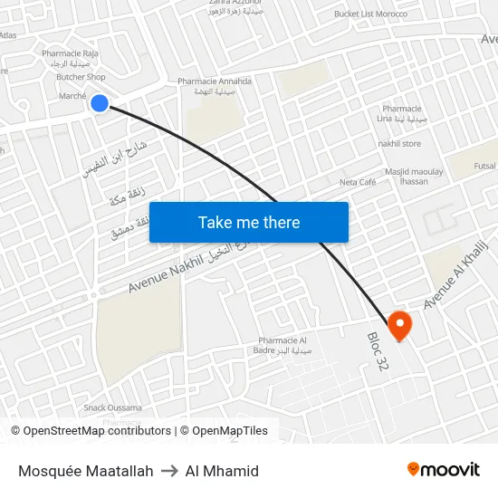 Maatallah Mosque to Al Mhamid map