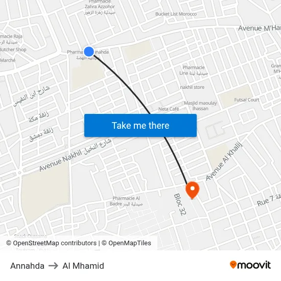 Annahda to Al Mhamid map