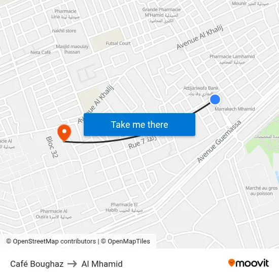 Café Boughaz to Al Mhamid map