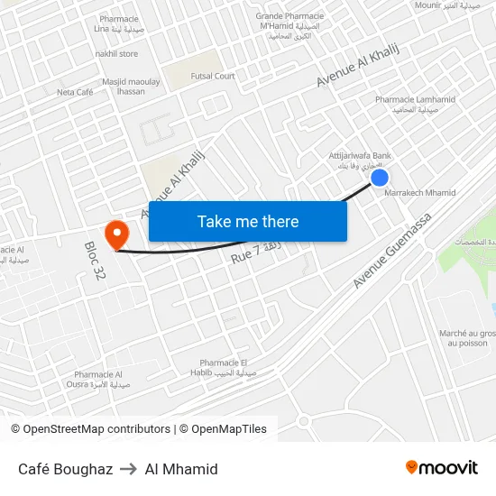 Café Boughaz to Al Mhamid map