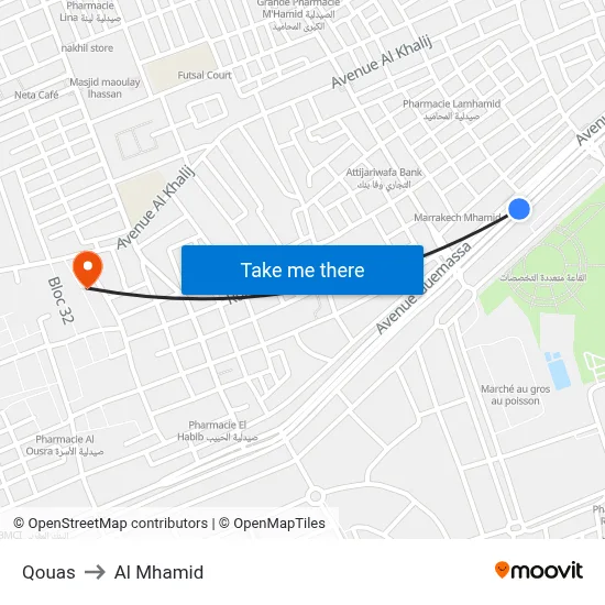 Qouas to Al Mhamid map
