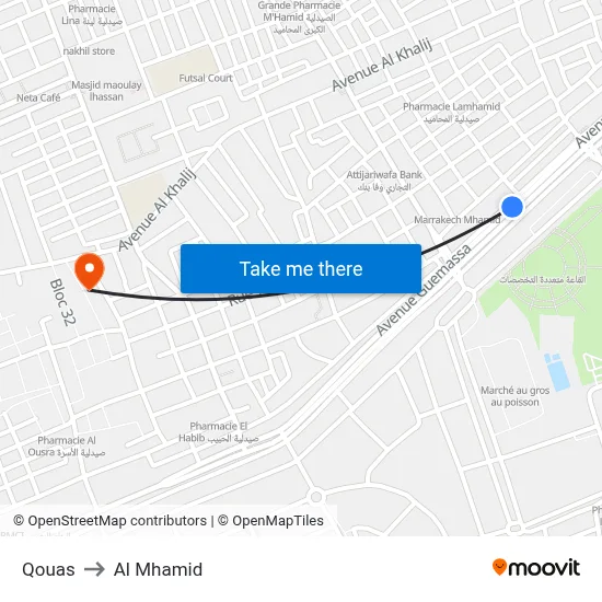 Qouas to Al Mhamid map