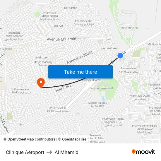 Clinique Aéroport to Al Mhamid map