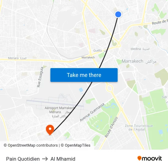 Pain Quotidien to Al Mhamid map
