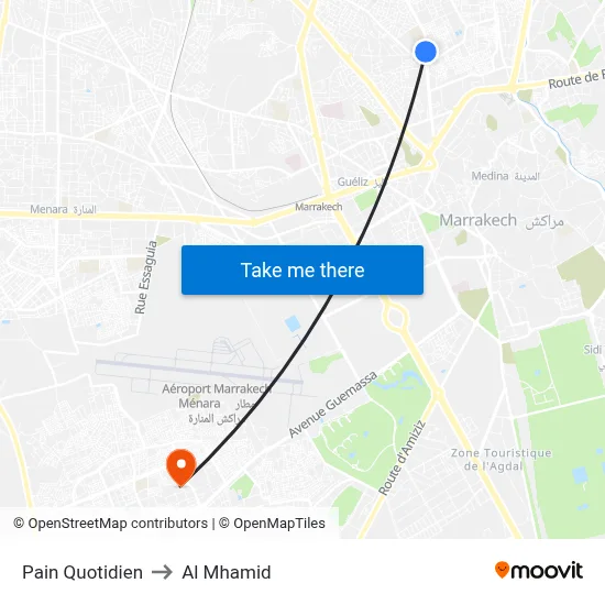 Pain Quotidien to Al Mhamid map
