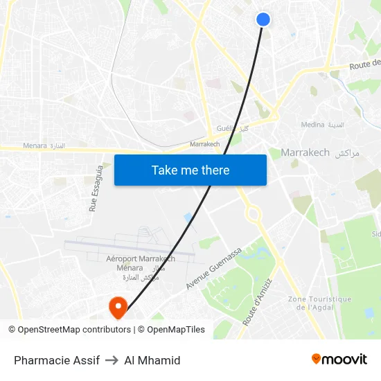 Pharmacie Assif to Al Mhamid map