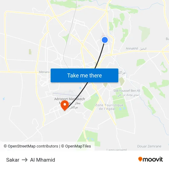 Sakar to Al Mhamid map