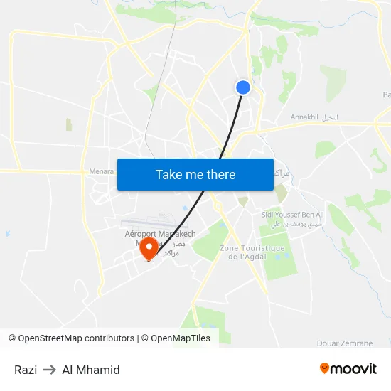 Razi to Al Mhamid map