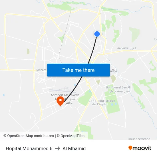 Hôpital Mohammed 6 to Al Mhamid map