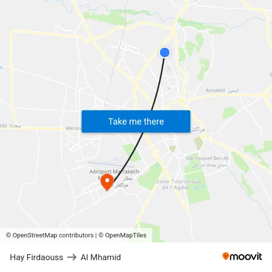 Hay Firdaouss to Al Mhamid map