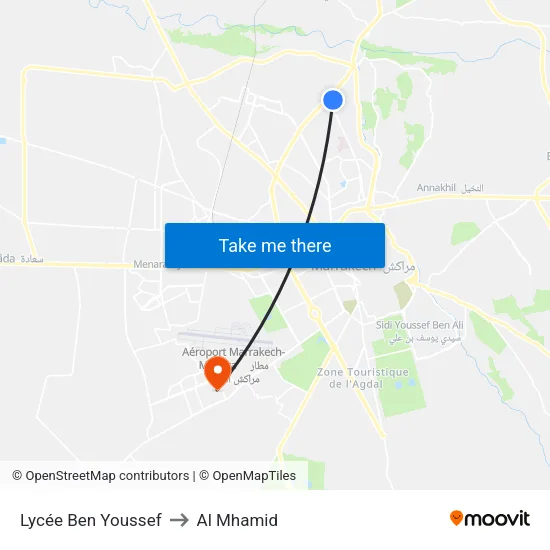 Lycée Ben Youssef to Al Mhamid map