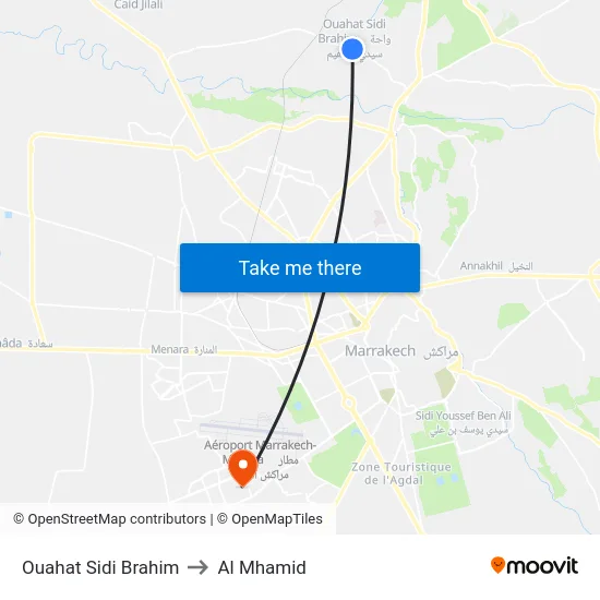 Ouahat Sidi Brahim to Al Mhamid map