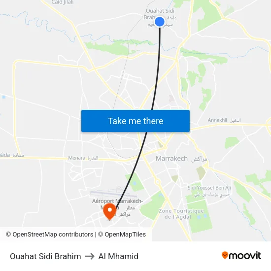 Ouahat Sidi Brahim to Al Mhamid map