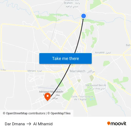 Dar Dmana to Al Mhamid map